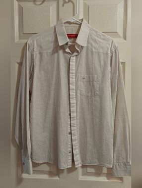 🩶2 For $15🩶 Off white with Greige Stripes Dress Shirt